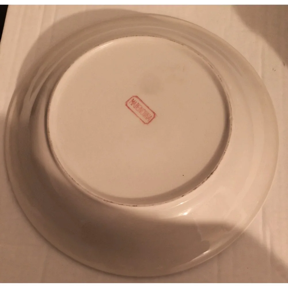Vintage Ceramic Cherry Pie Recipe Plate Scalloped Rim Baking Dish White Red